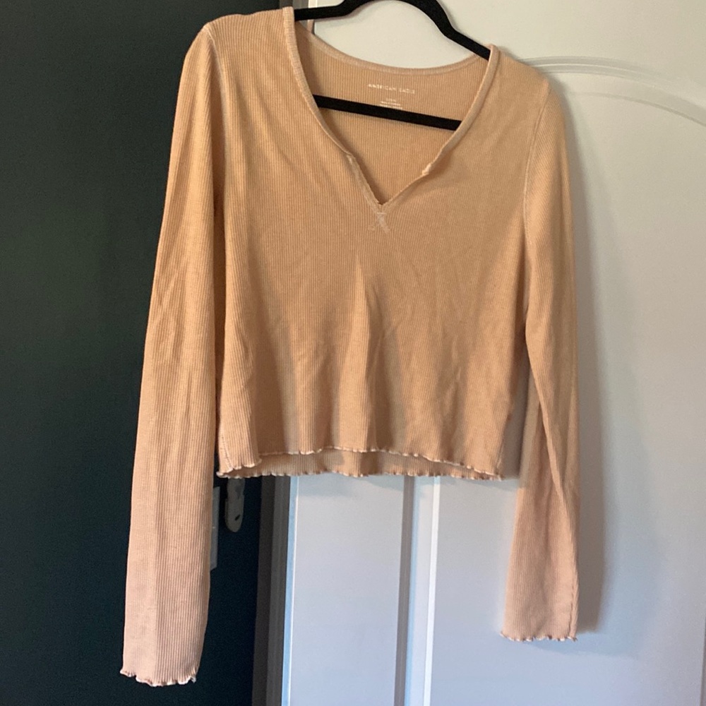 Cream Long Sleeve V neck top